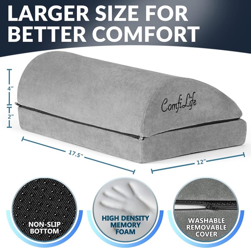 ComfiLife Foot Rest for Under Desk at Work – Adjustable Desk FootRest for Office Chair, Gaming Accessories – Ergonomic Teardrop Design for Back, Hip & Leg Pain Relief – 100% Memory Foam (Gray)