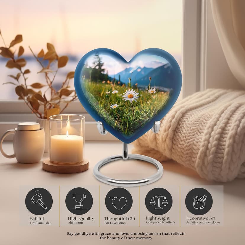 Blue Small Cremation Urns for Human Ashes Adult Men and Women - Funeral Urn for Daughter and Son 3 Inch Daisy Small Burial Urns for Adult Human Ashes B0FJYB6R6B