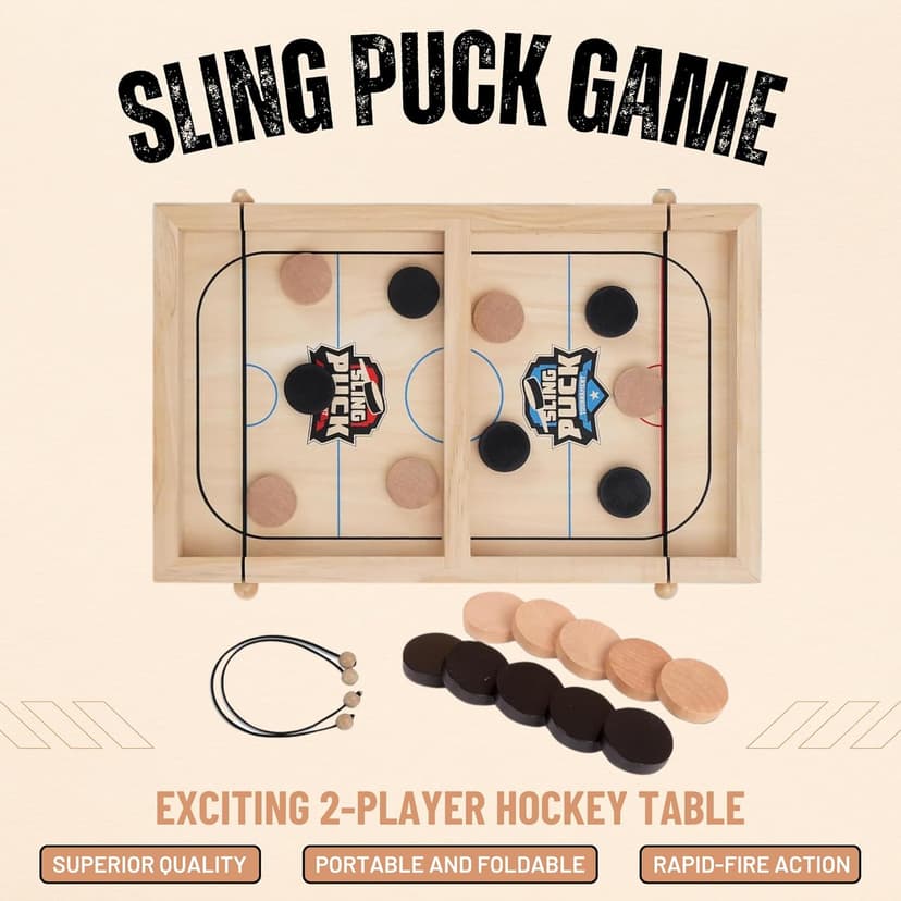 Fast Sling Puck Game - Super Winner Slingshot Puck Board Game - Sling It Shot 2 Player Hockey Table for Kids, Teen and Adults - Christmas Indoor Family Tabletop Games