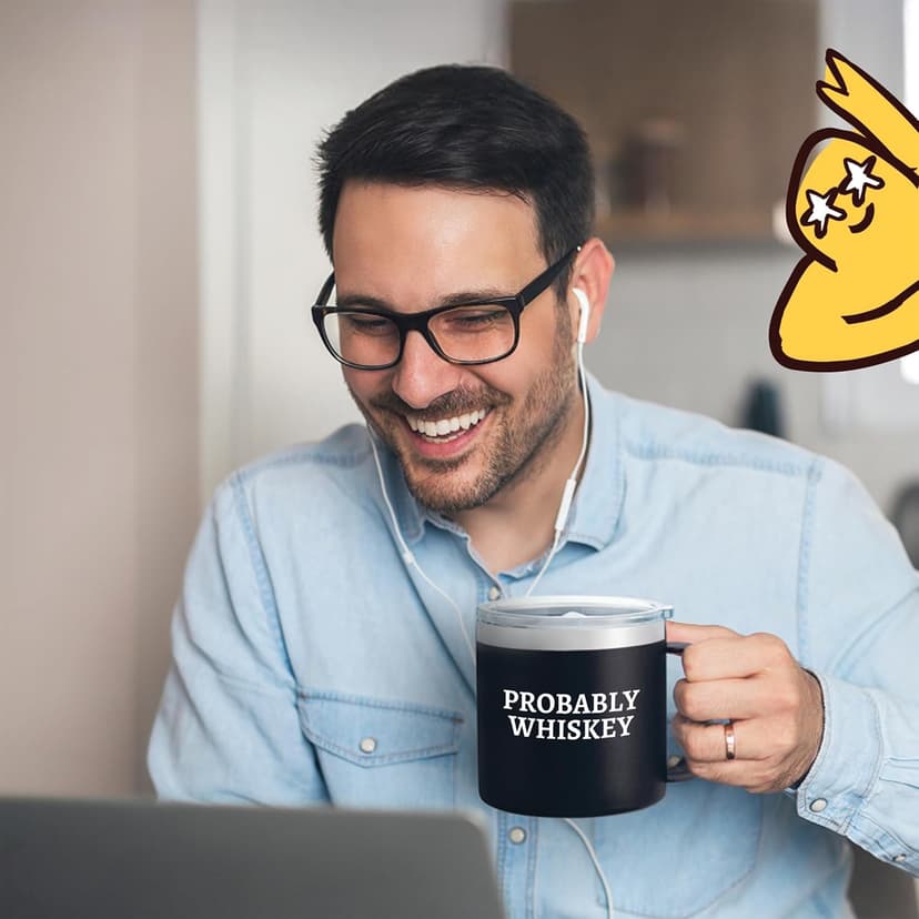 Dad Gifts for Christmas Day - Whiskey Gifts for Men Probably Whiskey Coffee Mug for Dad Tumbler Black 14oz Gift for Whisky Lovers Funny Birthday Present for Coffee Drinkers Gift Ideas for Father's Day