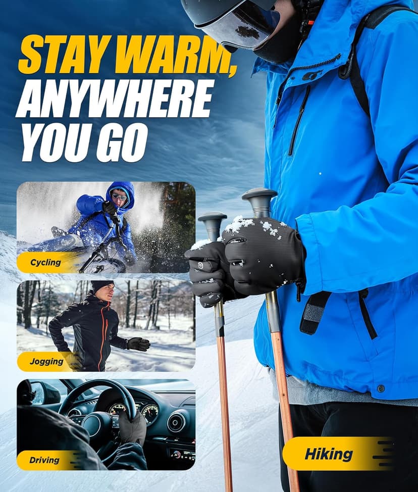 UMEWARM Winter Gloves Men Women Made with 3M Thinsalute, -20°F GEANI-TEX™ Waterproof Ski Gloves for Cold Weather, 5-Layer Thermal Snow Gloves, 10 Touchscreen Fingers Snowboard gloves for Cycling, Hiking
