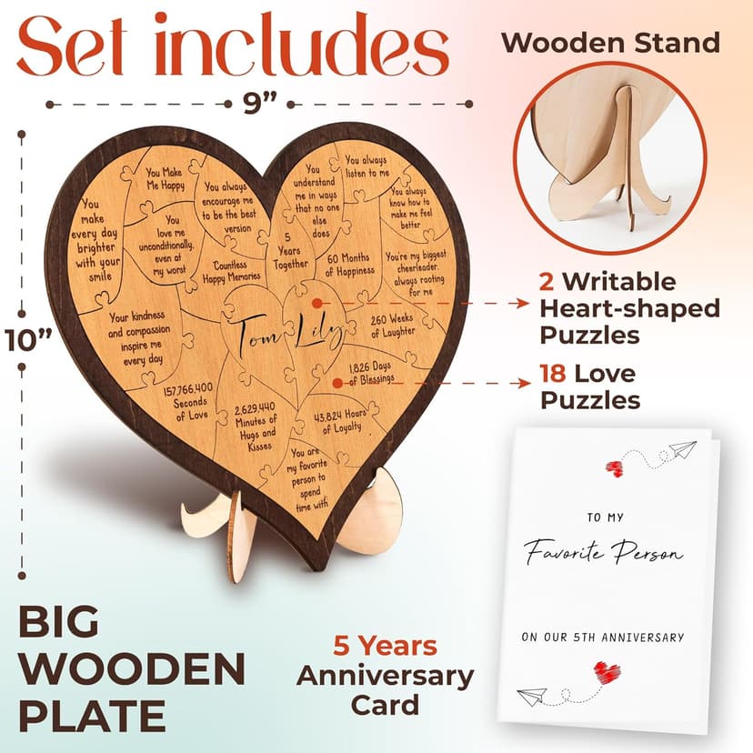 5 Year Anniversary Wood Gifts For Him Her - 5th Anniversary Marriage Gifts For Wife Husband, Wooden Wedding Gift For For Fifth Anniversary
