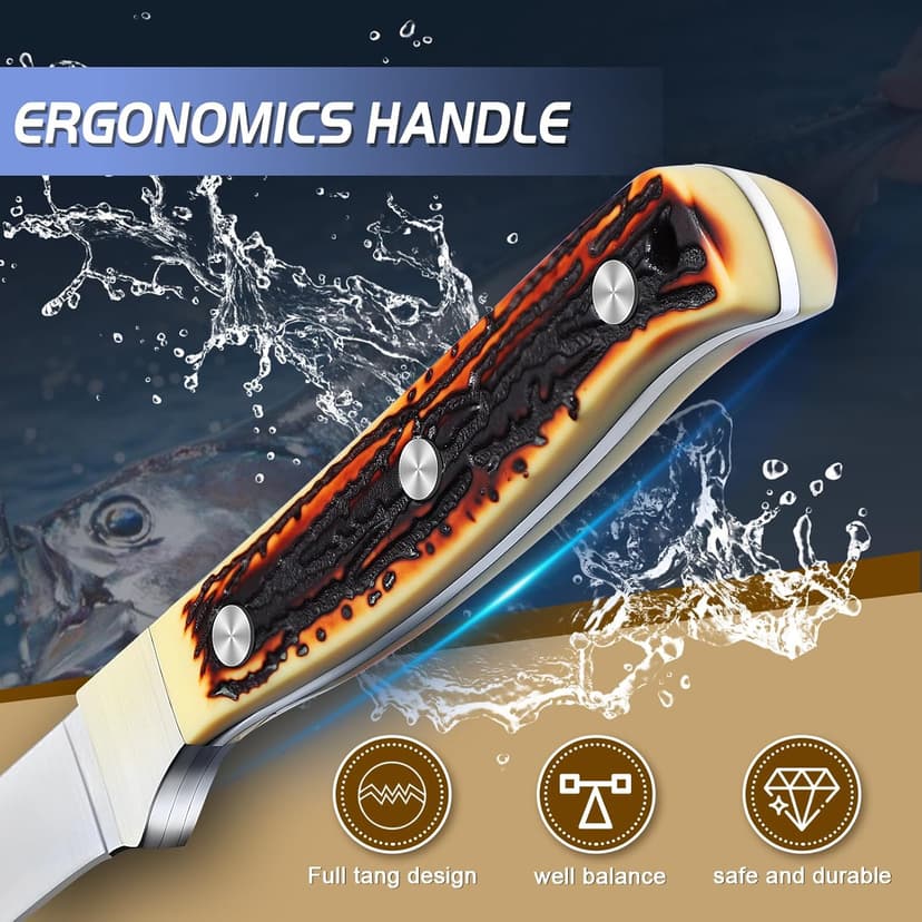 DRAGON RIOT Fillet Blade Set Professional Boning Knife for Filleting Japanese Stainless Steel Fish Knives Set with Ergonomic Handle Super Sharp Fish Filleting Knife for Meat Poultry Cutting