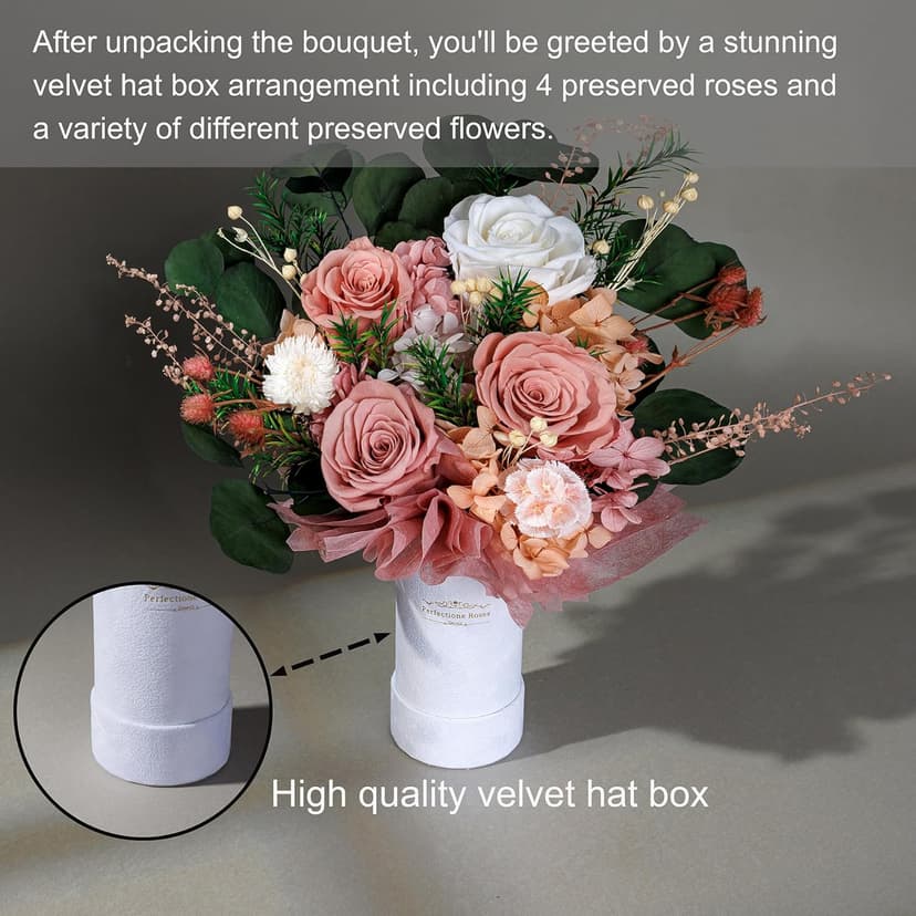 Perfectione Roses 4 Roses Mixed Bouquet for Mother's Day, Flowers for Delivery, Preserved Flowers Birthday Gift for Women Mom Wife Grandma Her, Dusty Rose