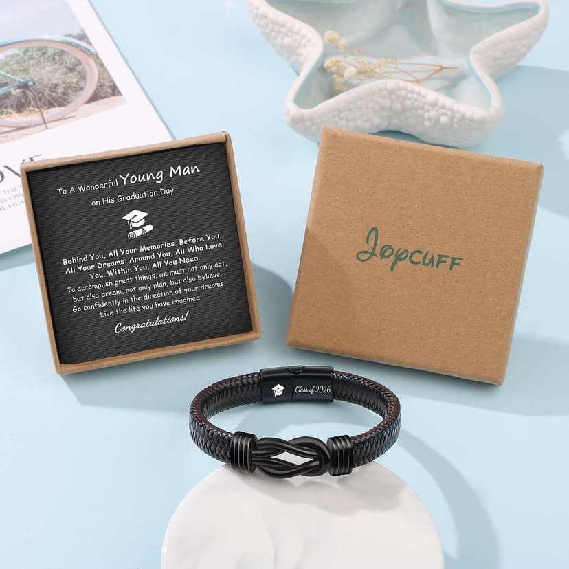 𝗚𝗿𝗮𝗱𝘂𝗮𝘁𝗶𝗼𝗻 𝗚𝗶𝗳𝘁𝘀 𝗳𝗼𝗿 𝗛𝗶𝗺 𝟮𝟬𝟮𝟱 High School, College Graduation Gifts for Men Class of 2025 Leather Stainless Steel Knot Bracelet for Son Boyfriend Brother Grandson Friends