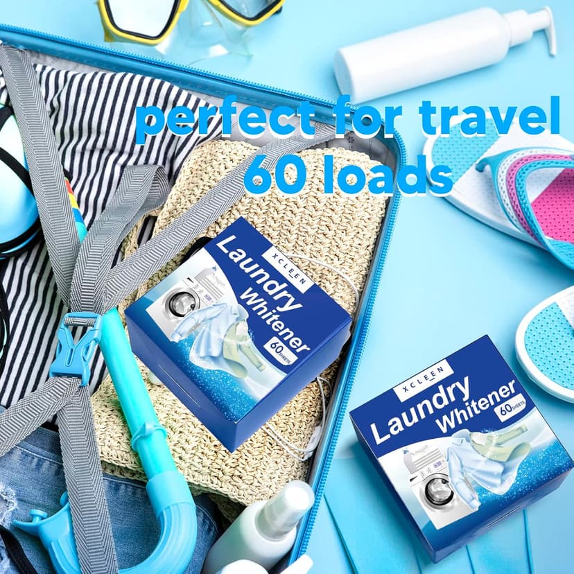 Xcleen Laundry Whitener Sheets 60 count, Chlorine Free, Fragrance Free Bleach for White Clothes, Safe for Use in All Washing Machines