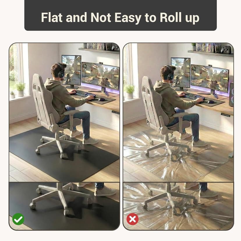 Office Rolling Chair Mat for Hardwood and Tile Floor, Black, Anti-Slip, Non-Curve, Chair Mat Best for Under The Computer Desk, 47 x 35 Rectangular Non-Toxic Plastic Protector, Not for Carpet
