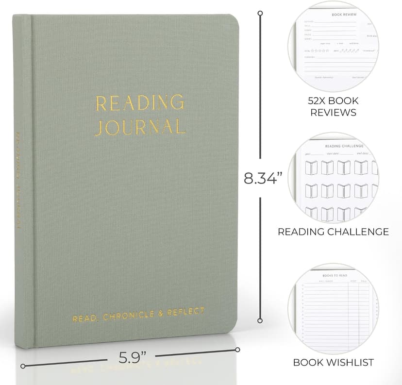 Makes a Great Gift for Readers - Reading Log & Review Pages for Keeping Notes on Your Favorite Books ZICOTO Beautiful Reading Journal for Book Lovers - Linen Hard Cover Tracker B0D9KNQV32