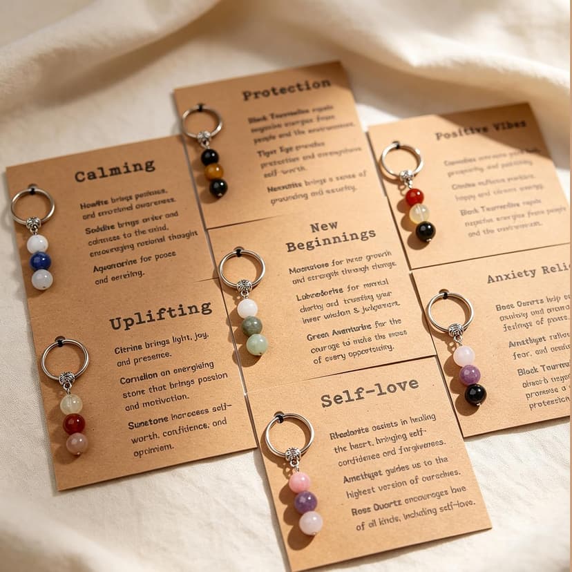Natural Crystals Keychain Gift for New Beginnings, Small Healing Stones Keychain for Anxiety Relief. Healing Crystals