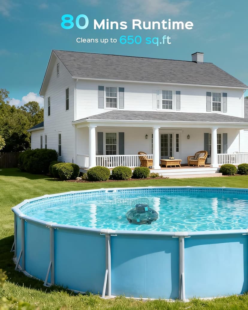 (2026 Upgrade) Cordless Robotic Pool Cleaner, Lasts 80 Min, Automatic Vacuum for Above-Ground Pools up to 650 Sq.ft, Portable, Self-Parking, Transparent Green