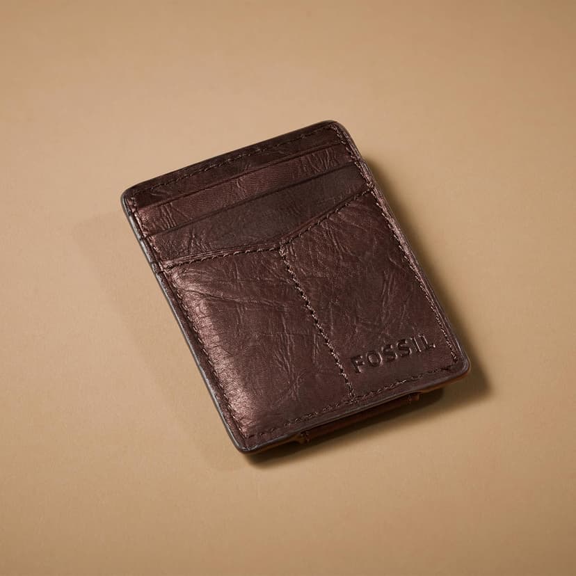 Fossil Men's Leather Minimalist Magnetic Card Case with Money Clip Front Pocket Wallet for Men