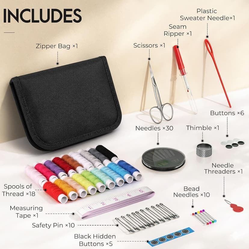 White Elephant Gifts for Women Mom Grandma Boy, Sewing Supplies, Needle and Thread Kit, Portable for Travel, Beginner (Black) Coquimbo Sewing Kit for Adults, Christmas Stocking Stuffers for Teen Girls B0BXKB7QF6