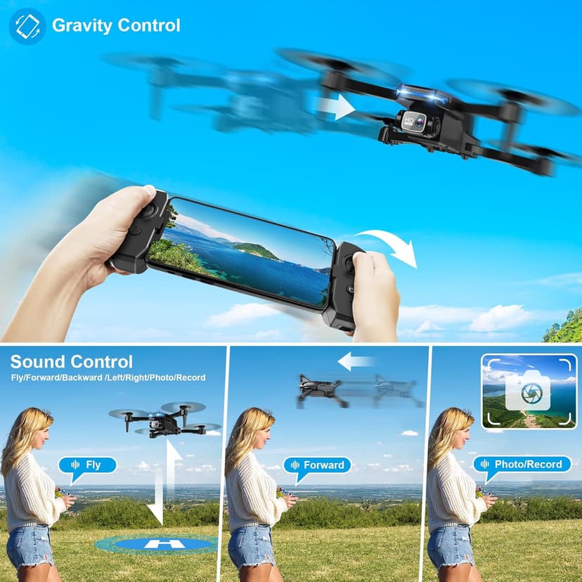 Drone with 1080P Camera - Foldable Remote Control Quadcopter with Gesture Control, 3D Flip, One Key Start, Emergency Stop, 2 Batteries, Easier to use, Toy for Adults Beginners, Black