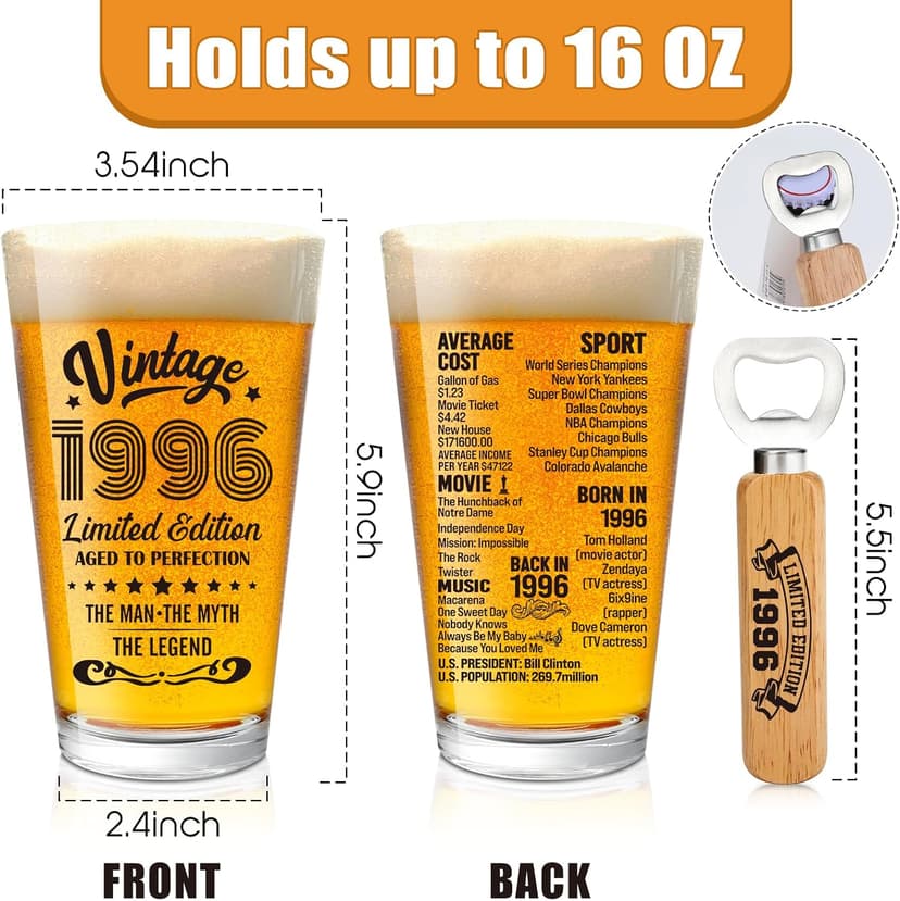 30th Birthday Gifts For Men, Vintage 1996 Beer Glass 30 Year Old Birthday for Him, 30th Birthday Decorations for Man Over 30, Cool 30 Birthday Gift Ideas for Men Turning 30 B0CQQDR3TM