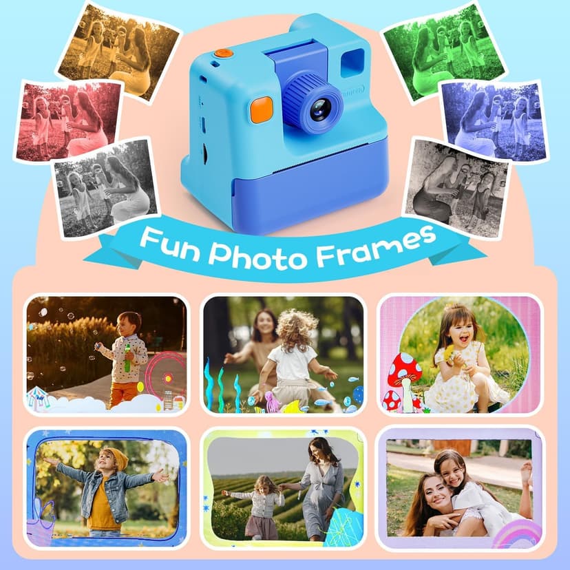 Kids Camera Instant Print, Christmas Birthday Gifts for Girl Boys 3-12 Years Old, FHD Selfie Digital Video Cameras Toddler 3 Rolls Print Paper & 32G Card (Blue) B0CSYC751H