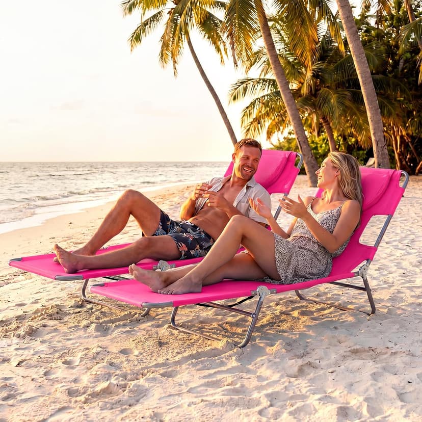 Goplus Tanning Chair, Portable Lightweight 10.5LBS Beach Lounger with Face Arm Holes, Adjustable 5-Position, 330LBS Capacity, Side Pocket, Removable Cushions, Portable Sunbathing Chair for Pool