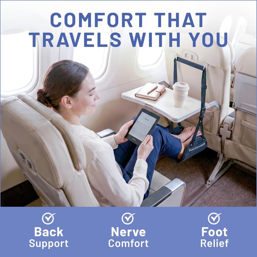 BASIC CONCEPTS Airplane Foot Hammock for Plane Travel Essentials - Airplane Travel Essentials, Long Flight Foot Rest - Plane Gadgets B07SK6ZFLM