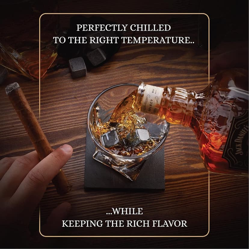 Whiskey Stones Gift Set by Royal Reserve – Artisan Crafted Reusable Chilling Rocks for Scotch Bourbon – Stocking Stuffer for Men - Whiskey Gifts for Husband Guy Dad Boyfriend