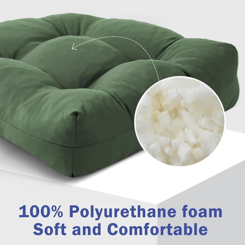 IPYNBAP Outdoor Chair Cushions Set of 2, Patio Chair Cushions with Ties, 19x19+5” Tufted Outdoor Seat Cushions, Waterproof Patio Furniture Cushions, Outdoor Dining Chair Pads, Forest Green