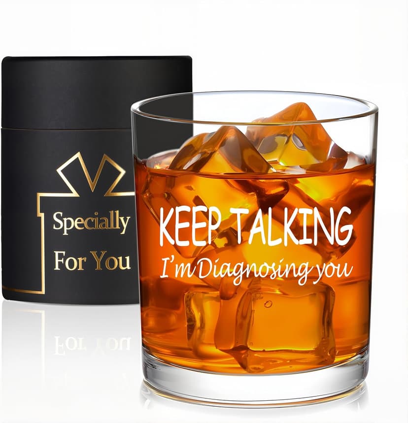 Keep Talking I'm Diagnosing You Whiskey Glass, Funny Christmas Birthday White Elephant Gifts for Psychiatrist Psychologist Counselor Therapist Doctor 10 OZ Old Fashioned Glass with Gift Box