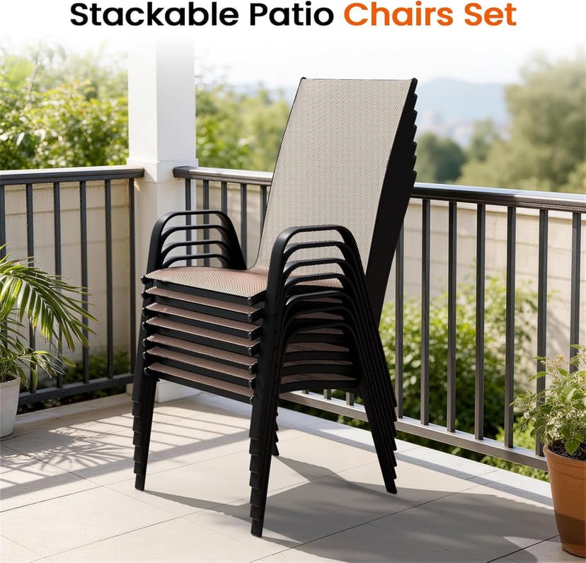 JEAREY Patio Dining Chairs Set of 4, Outdoor Stackable Dining Furniture Set, All Weather Dining Set for Lawn, Garden, Backyard, Poolside, Brown
