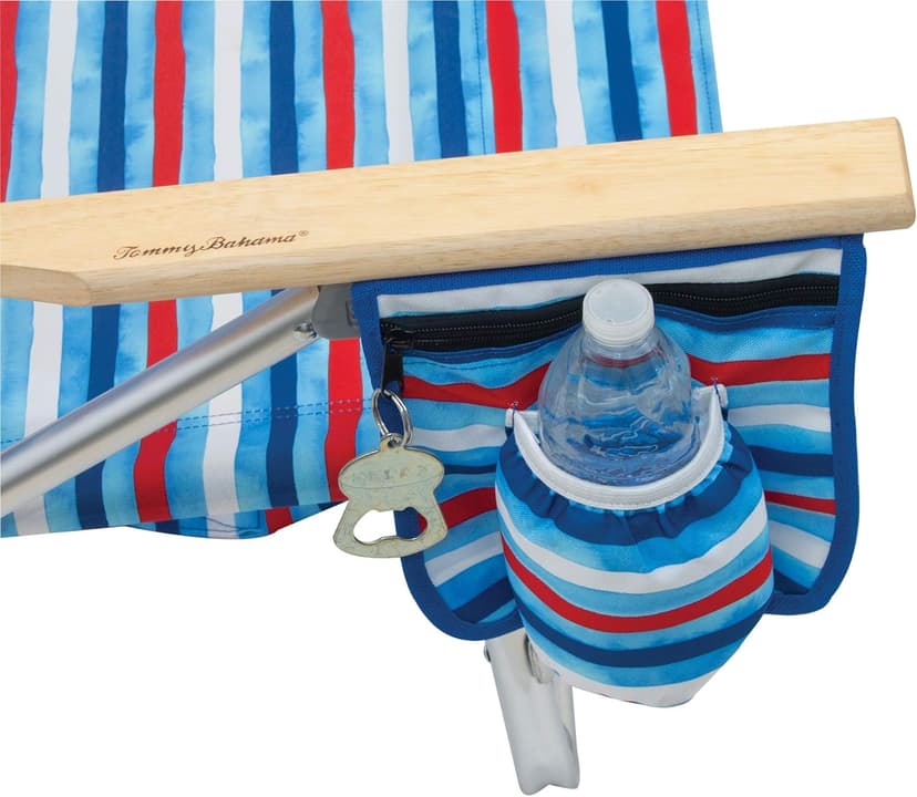 Tommy Bahama 5-Position Classic Lay Flat Folding Backpack Beach Chair, Aluminum, Red, White, and Blue Stripe
