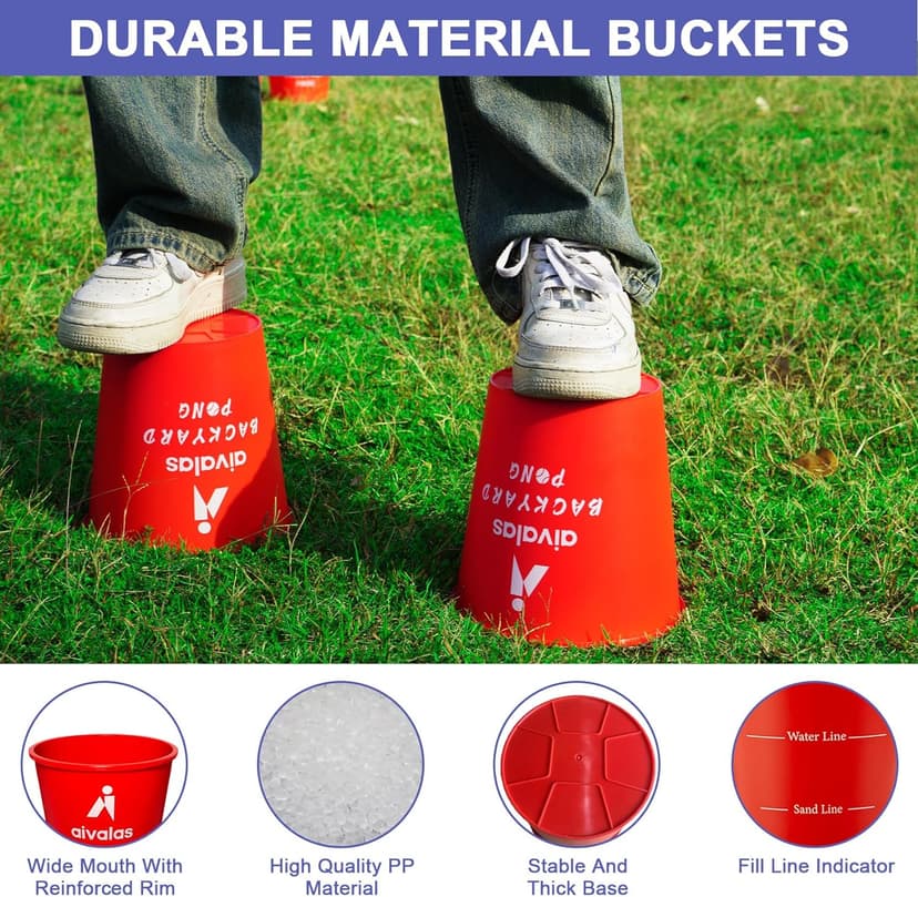 Aivalas Yard Pong Outdoor Games, Giant Yard Games Set with 12 Buckets and Balls for Adults and Family, Toss Game Throwing Games for Beach, Camping, Lawn and Backyard