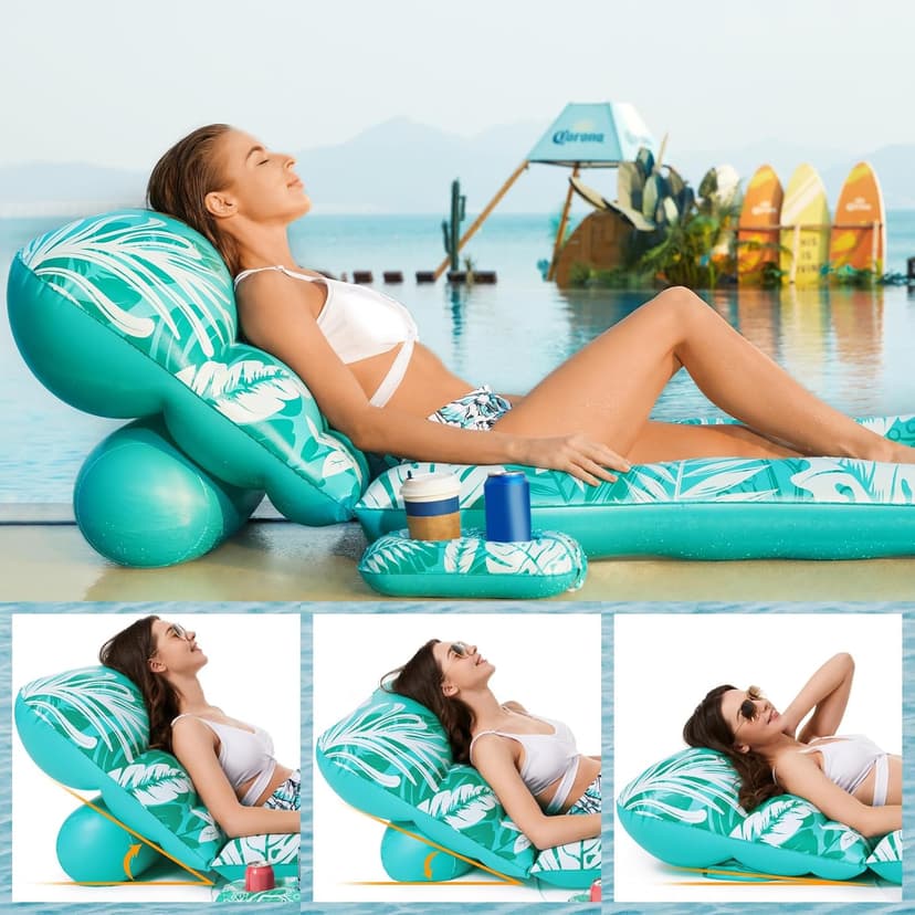 Jasonwell Inflatable Pool Float Adult - Pool Floaties Lounger Floats Floating Chair Raft with Adjustable Backrest Cup Holders Water Floaty Lake Lounge Tanning Floats Beach Party Toys for Adults