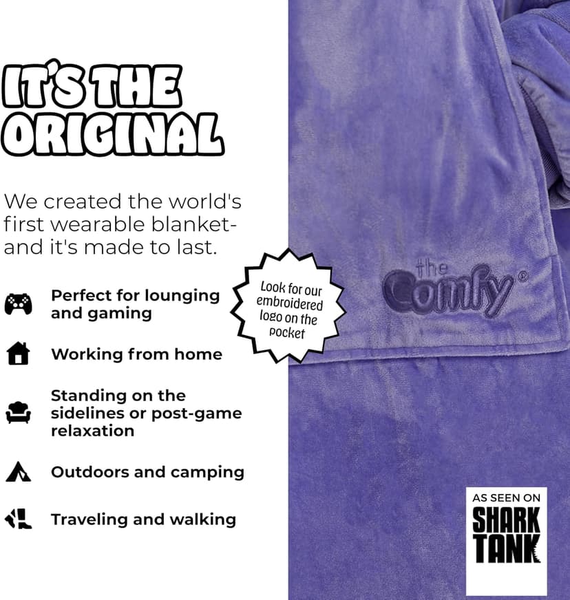 THE COMFY Original | Sherpa Lined Microfiber Fleece Wearable Blanket, Oversized Design with Hood and Pocket from Shark Tank