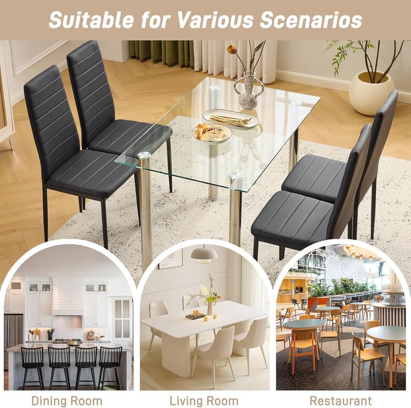 Karl home Dining Chairs Set of 4, PU Leather Balck Kitchen Chairs with Padded High Back & Foot Cap Protection for Dining Kitchen Living Room,300lbs Capacity,Space-Saving