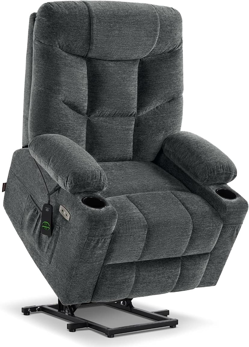 MCombo Power Lift Recliner Chair with Extended Footrest for Elderly People, Fabric 7283 (Dark Gray, Large)