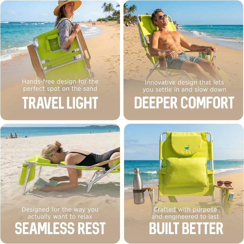 Ostrich the Deluxe 3N1 Lightweight Lawn Beach Reclining Lounge Chair with Footrest, Outdoor Furniture for Patio, Balcony, Backyard, or Porch, Lime