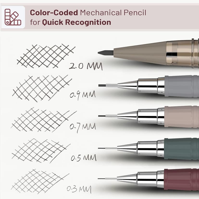 Mr. Pen- Art Mechanical Pencil Set, 5 Vintage Mechanical Pencils (0.3, 0.5, 0.7, 0.9, 2.0mm), 5 HB Lead Refills & 10 Eraser Refills, Precision Drawing Pencils for Sketching, Writing & Artwork