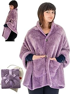 Easy On-Easy Off comfort with arm freedom and double-layer warmth. Perfect gifts for moms, grandmas, and elderly women Original Premium Double Layer Poncho Blanket, No Sleeves, Sherpa (Purple) B0CSDPP7WR