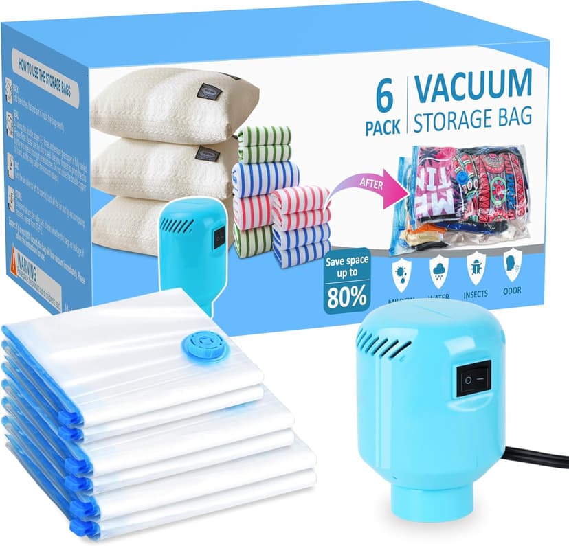 Vacuum Seal Bags for Clothing with Electric Pump, 6 Pack (2 Jumbo 2 Large 2 Medium Vacuum Storage Bags) Space Bags Vaccine Vacuum Sealed Storage Bags for Travel Luggage Blankets Bedding