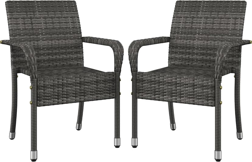 Yaheetech Set of 2 Stackable Outdoor Rattan Dining Chairs, All-Weather Firepits Armchair w/Armrests, Steel Frame for Garden, Patio, Deck, Yard, Poolside, Gray