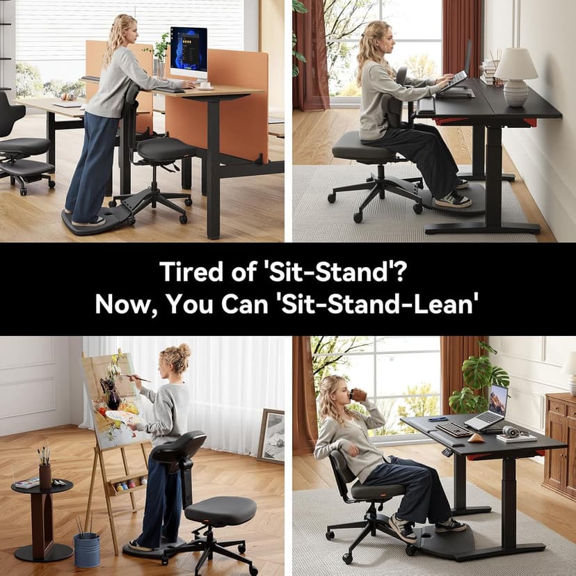 Newtral Standing Mate Chair, 5-in-1 Ergonomic Office Chair for Standing Desk, Sit Stand Lean Perch Saddle Stool with Flip Backrest & Dynamic Posture Support, Height Adjustable Active Chair