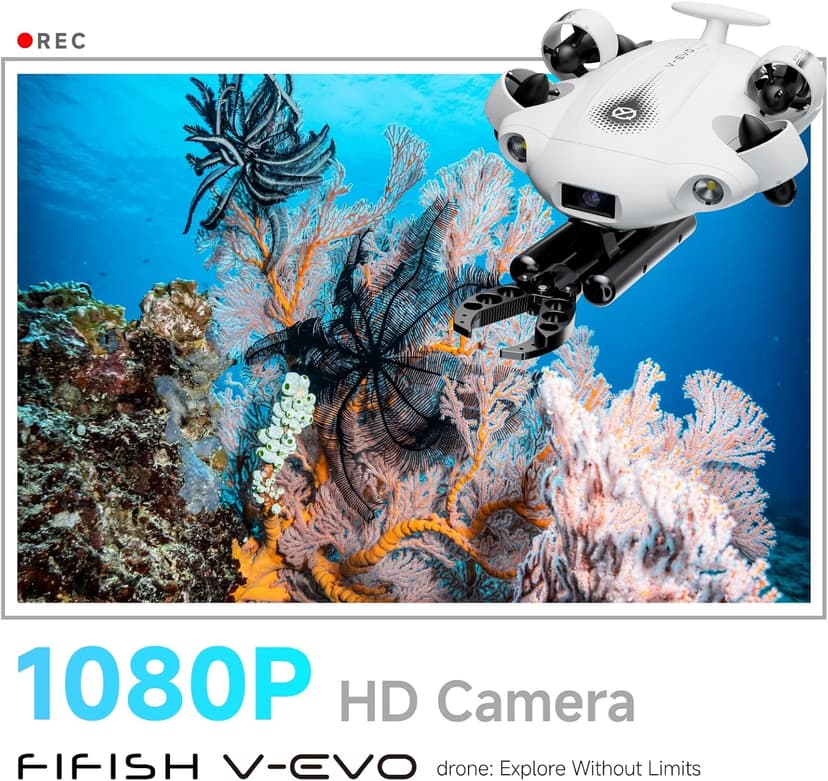 【2025 New】FIFISH V-EVO 4K60FPS Underwater Drone with Robotic Arm, with Removable SD Card, QYSEA AI Vision Lock 360° Omnidirectional Movement Underwater ROV with Depth Hold,330ft Dive
