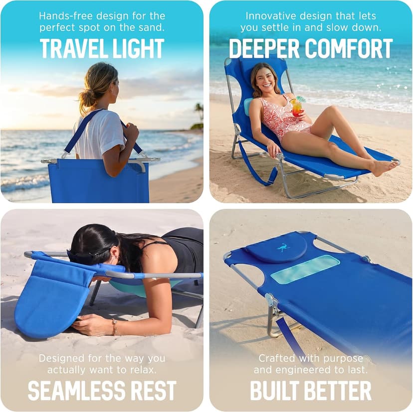 Ostrich the Ladies Comfort Lounger with Chest Support, Foldable and Portable Reclining Outdoor Patio Beach Lawn Camping Pool Tanning Chair, Ocean Blue