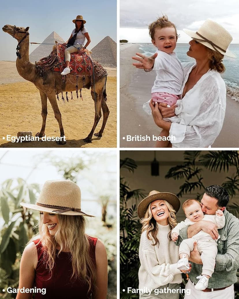 FURTALK Sun Hats for Women Summer Wide Brim UV UPF 80+ Panama Fedora Foldable Packable Straw Beach Hat