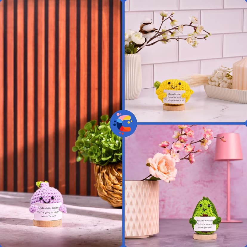 Cheerpal Veggies — Crochet Veggie Pack w/Stand (9 pc) Handmade Crochet Figurines Decor - Desk, Office, Coworker, Friend | Gifts for Women, Teen Girls, Mom, Girlfriend