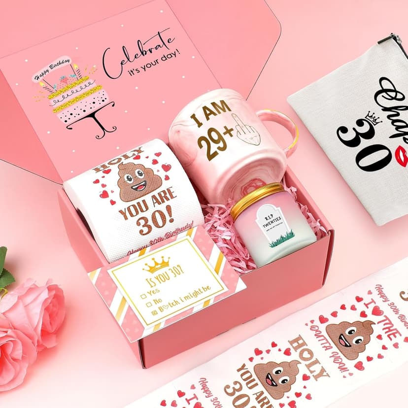 30th Birthday Gifts for Women 30 Year Old Birthday Gifts for Women Dirty Thirty Decoration for Her Gift Ideas for Woman 30s Funny Gift for 30 Year Old Woman - Coffee Mug Makeup Bag Candle Toilet Paper