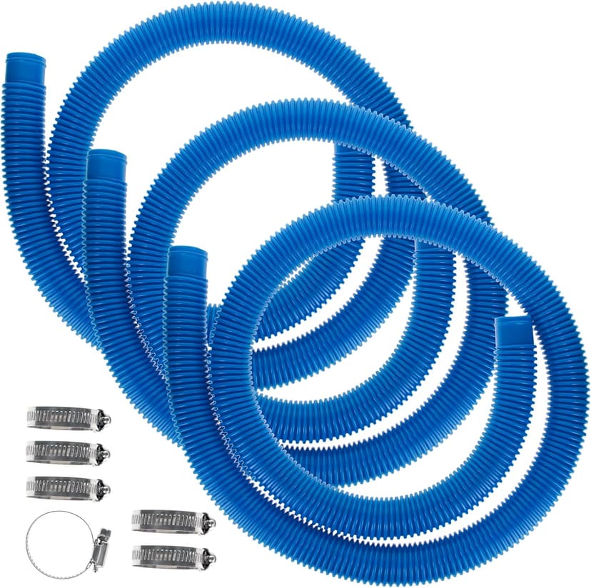 U.S. Pool Supply Above Ground Pool Hose Replacement 1.25" Diameter x 59" Long, Pack of 3 - Blue Premium Pool Filter Pump Hoses Compatible with Intex 607, 637 Pumps, 330, 530, 1000 GPH - 6 Metal Clamps