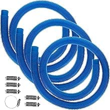 U.S. Pool Supply Above Ground Pool Hose Replacement 1.25" Diameter x 59" Long, Pack of 3 - Blue Premium Pool Filter Pump Hoses Compatible with Intex 607, 637 Pumps, 330, 530, 1000 GPH - 6 Metal Clamps