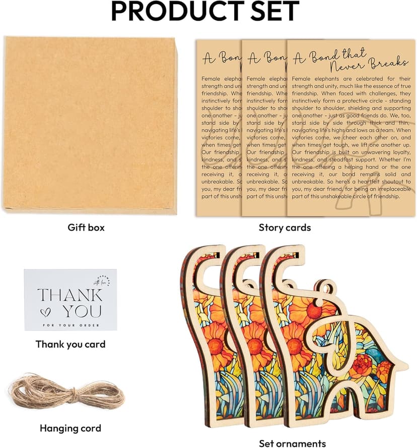 Sensemory Best Friend Birthday Gifts for Women, Friendship Elephant Ornament with Story Card, Friendship Gifts for Women, Birthday Presents for Best Friends Sisters Special Bond Decor, Suncatcher (Set 3 Yellow)