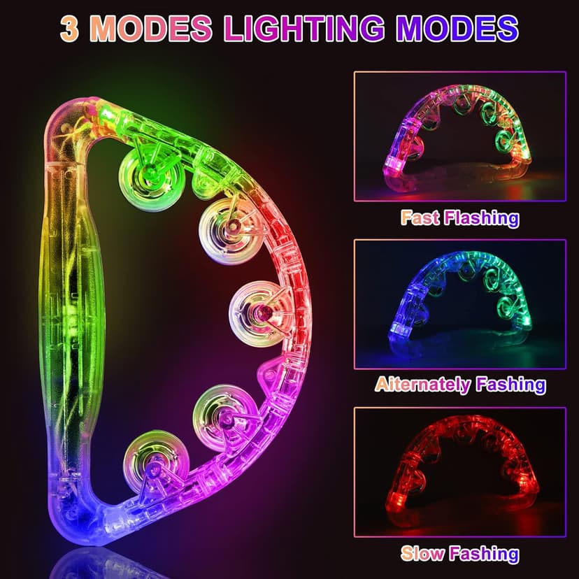 Aywewii LED Tambourines for Kids & Adults, Sensory Toys Autism Gifts Special Needs Must Haves, Stocking Stuffers for Boys & Girls, Light Up Party Favors Musical Instruments (4 Colors Randomly Sent)