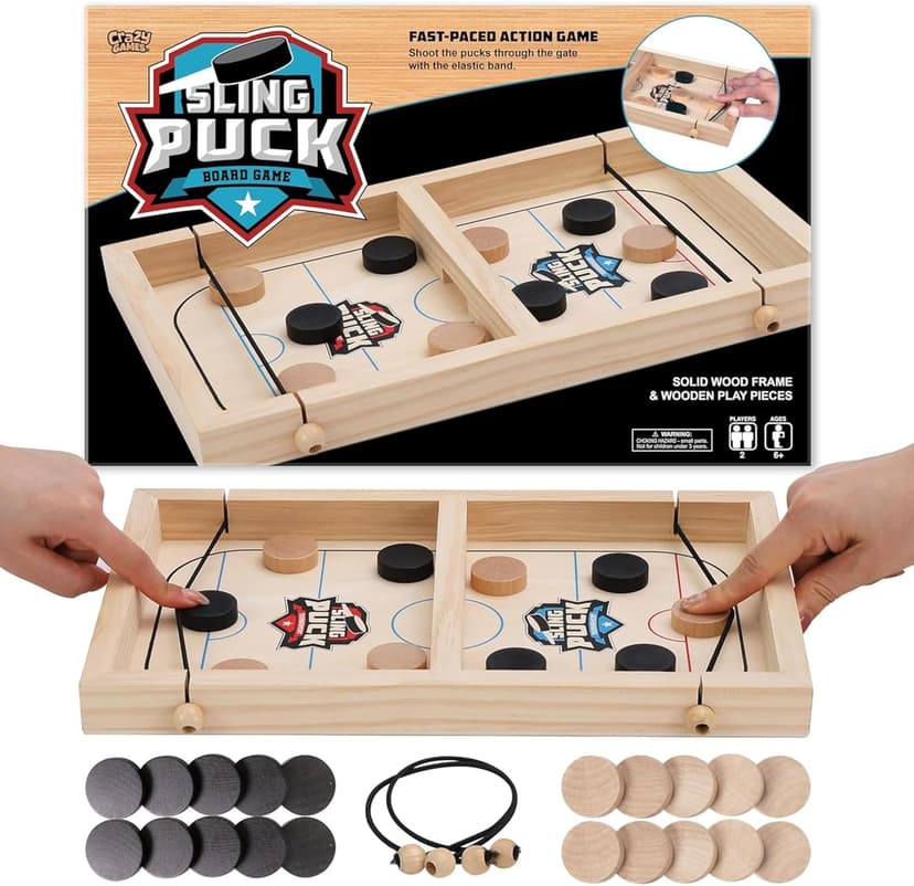 Fast Sling Puck Game - Super Winner Slingshot Puck Board Game - Sling It Shot 2 Player Hockey Table for Kids, Teen and Adults - Christmas Indoor Family Tabletop Games