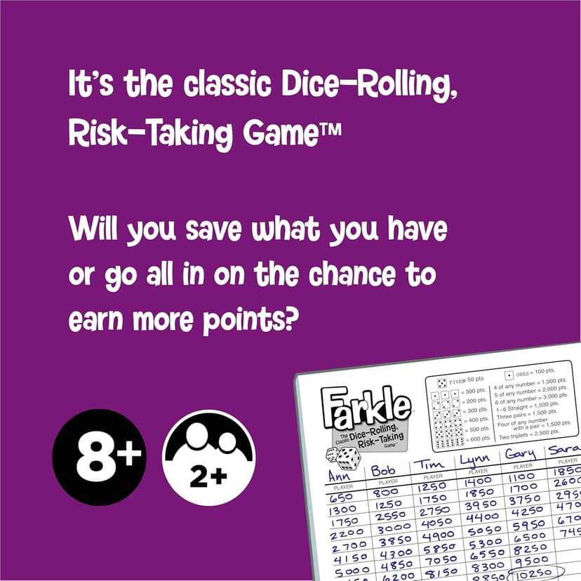 Farkle Classic Dice Game – Rainbow Kids Games, Dice Games, Family Games, Travel Games, Adult Games, Board Games, Dice Cup, Dice Set, Farkle Score Sheets Included, Ages 8+
