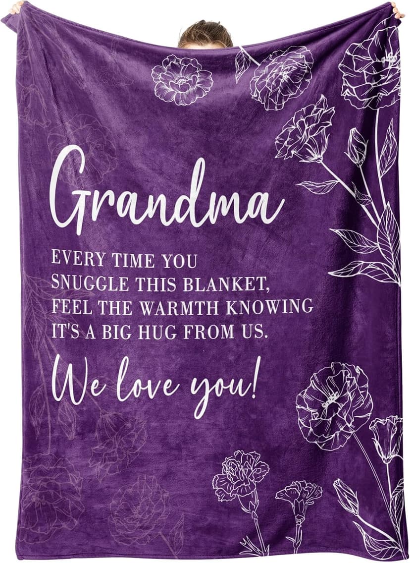 Birthday Gifts for Grandma from Grandkids, to My Grandmother Soft Flannel Throw Blanket for Christmas Mothers Day GiltGlimmer Grandma Gifts, Grandma Floral Blanket 50" x 60", Purple B0CNJQRH77
