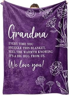 Birthday Gifts for Grandma from Grandkids, to My Grandmother Soft Flannel Throw Blanket for Christmas Mothers Day GiltGlimmer Grandma Gifts, Grandma Floral Blanket 50" x 60", Purple B0CNJQRH77